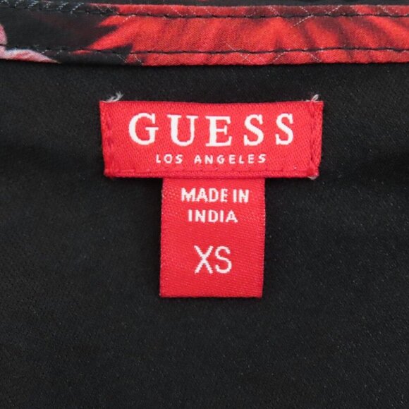 GUESS Womens Extra Small XS Red Flower Floral Ruffle Shoulder Tank Top Shirt - Picture 5 of 9